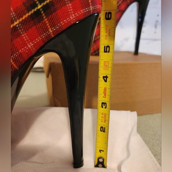 Red plaid platform Stiletto Heels - Picture 12 of 13